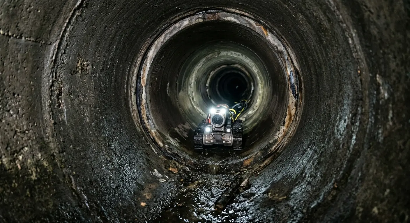 Robotic sewer camera inspecting pipe interior for Sewer Line Repair in The Villages
